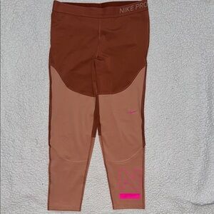 Women’s Nike Pro Tan and Orange Dri-Fit Leggings